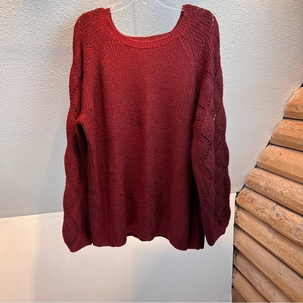 MAURICES Burgundy Knit Sweater w/Decorative knit on sleeves & front of body.